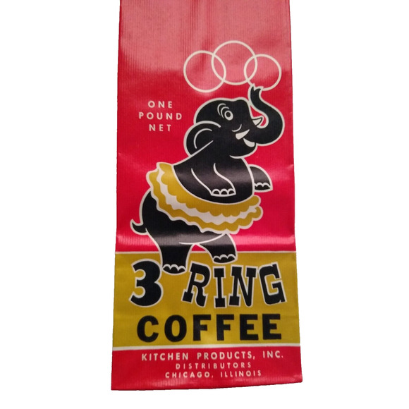 3 Ring Circus Black Elephant In Tutu UNUSED Coffee Bag Vintage Carnival 1950's - Picture 5 of 5